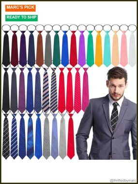 36 Men Zipper Ties Pre Tied Adjustable Neckties Polyester Jacquard Solid Stripe